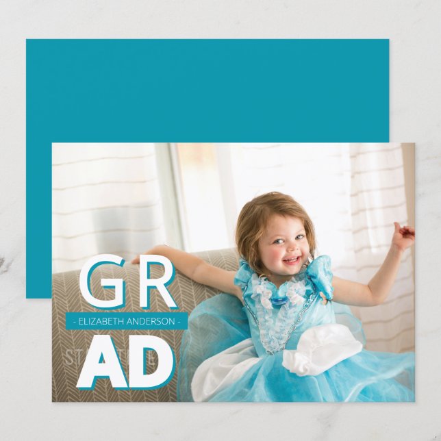 Anuncio Teal Kids Photo Graduation (Anverso / Reverso)