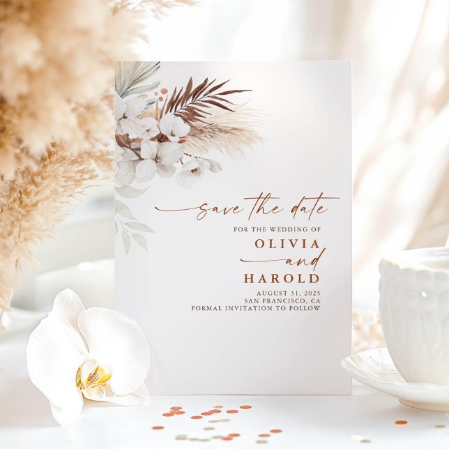 Anuncio Terracota y flores blancas salvan la fecha (Save The Date Boho Terracotta Cards)