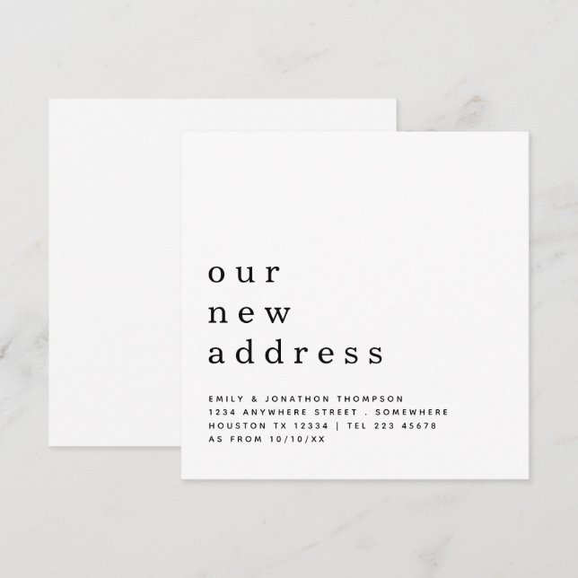 Anuncio Texto contemporáneo Moviendo detalles de nueva dir (Anverso / Reverso)