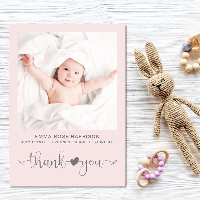 Anuncio Thank You Photo Heart Arrow Pink Grey Girl Birth (A beautiful and unique way to thank family and friends and introduce them to your precious baby girl)