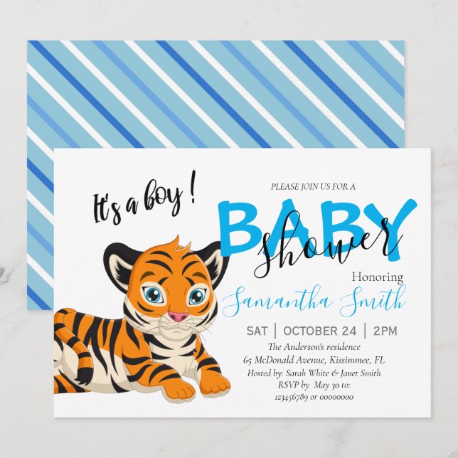 Anuncio Tigre de Baby Shower Boy (Anverso / Reverso)