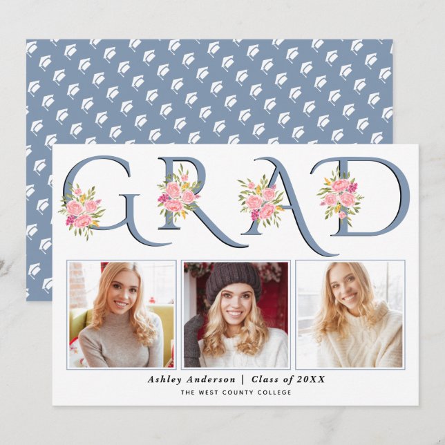 Anuncio Tipografía azul turbia GRAD rosa foto (Anverso / Reverso)