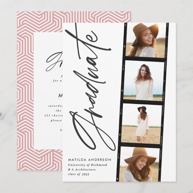 Anuncio Tipografía fotográfica geométrica fiesta de gradua (Anverso / Reverso)