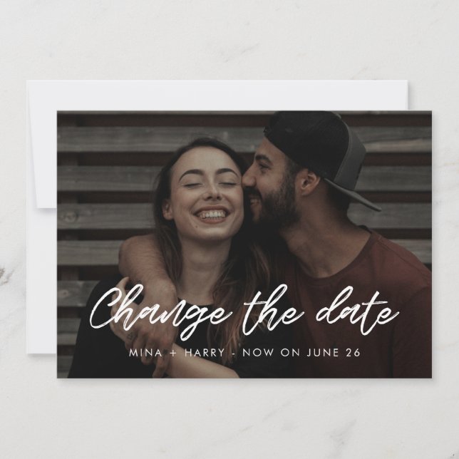 Anuncio Tipografía moderna para boda Cambiar la fecha (Anverso)