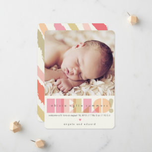 Anuncio Tipografía rosa HELLO Diseño de nacimiento de niña