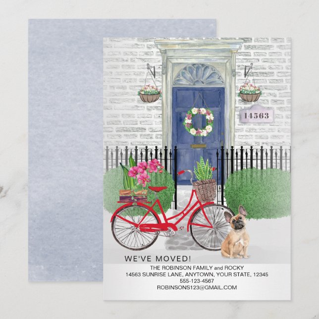 Anuncio Trasladando la puerta azul de la bicicleta de perr (Anverso / Reverso)
