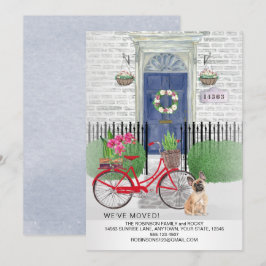 Anuncio Trasladando la puerta azul de la bicicleta de perr