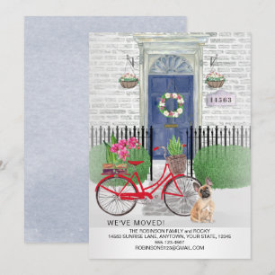 Anuncio Trasladando la puerta azul de la bicicleta de perr