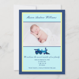 Anuncio Tren azul y amarillo tema de nacimiento de la foto