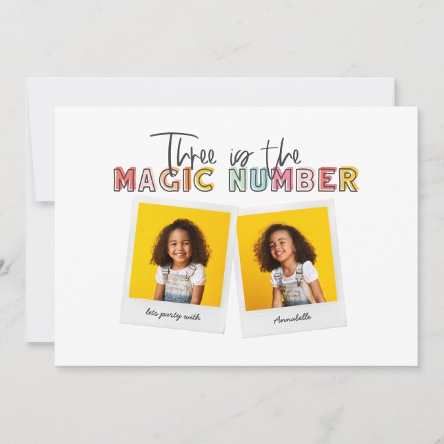 Anuncio Tres es el fiesta mágico número 3 de cumpleaños (Anverso)