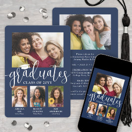 Anuncio Triple Collage de fotos de Graduación Navy White J