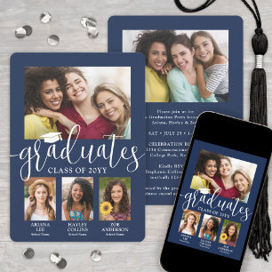 Anuncio Triple Collage de fotos de Graduación Navy White J