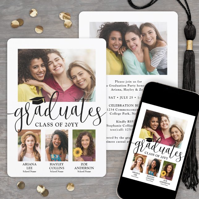 Anuncio Triple Graduación 3 Graduados Collage de Fotos Con (Subido por el creador)