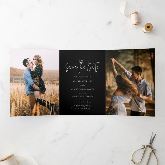 Anuncio Tríptico 3 Boda con guión gráfico Guardar la fecha (Interior)