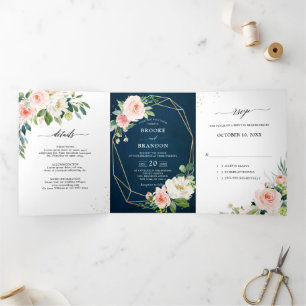 Anuncio Tríptico Boda Botánica Floral Rosa Bonito Rubor de Marina