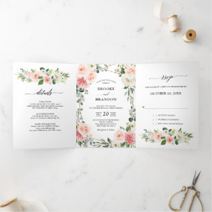 Anuncio Tríptico Boda botánico geométrico de oro floral rosa Rubor