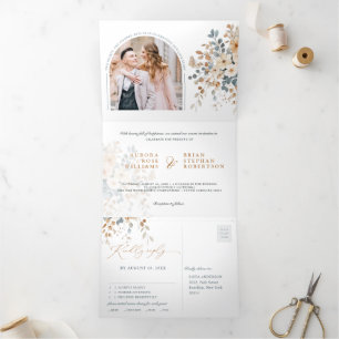 Anuncio Tríptico Boda de acuarela floral suave de tono de tierra