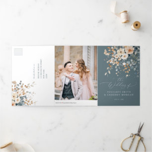 Anuncio Tríptico Boda de acuarela floral suave de tono de tierra