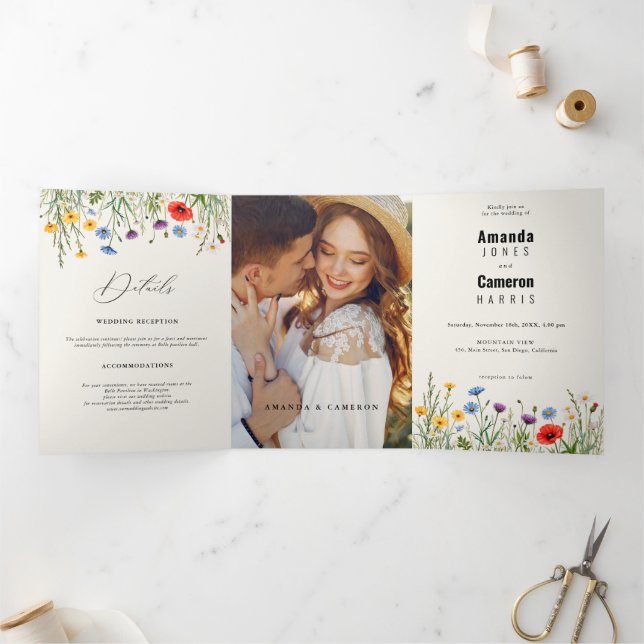 Anuncio Tríptico Boda del prado de flor salvaje de primavera (Interior)