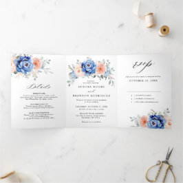 Anuncio Tríptico Boda floral en azul pizarra y rosa polvoriento 