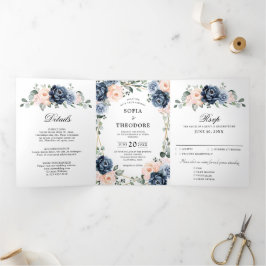 Anuncio Tríptico Boda Floral Geométrica Rubor Dusty Blue Peach Tr