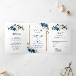 Anuncio Tríptico Boda Geométrica Boho Rosa Pink Azul Marino