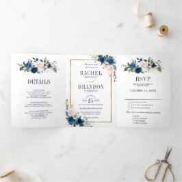 Anuncio Tríptico Boda Geométrico de Boho rosa rosa azul de la Marin