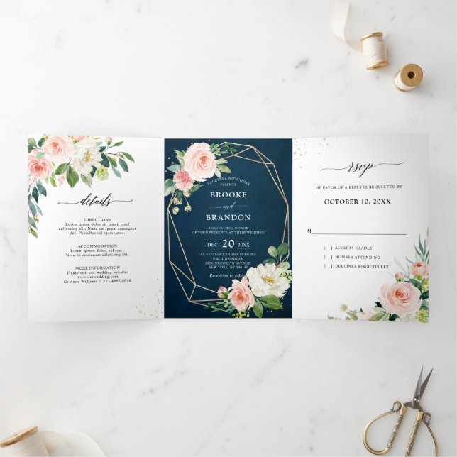 Anuncio Tríptico Bonito Rubor de Marina Boda Botánico Floral Rosa (Interior)