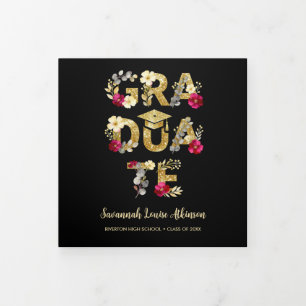 Anuncio Tríptico Botanical Black Gold Script 4 Photo Graduation
