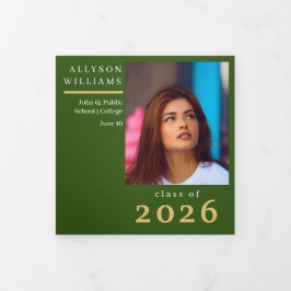 Anuncio Tríptico Clase de graduación elegante y verde de 8 fotos