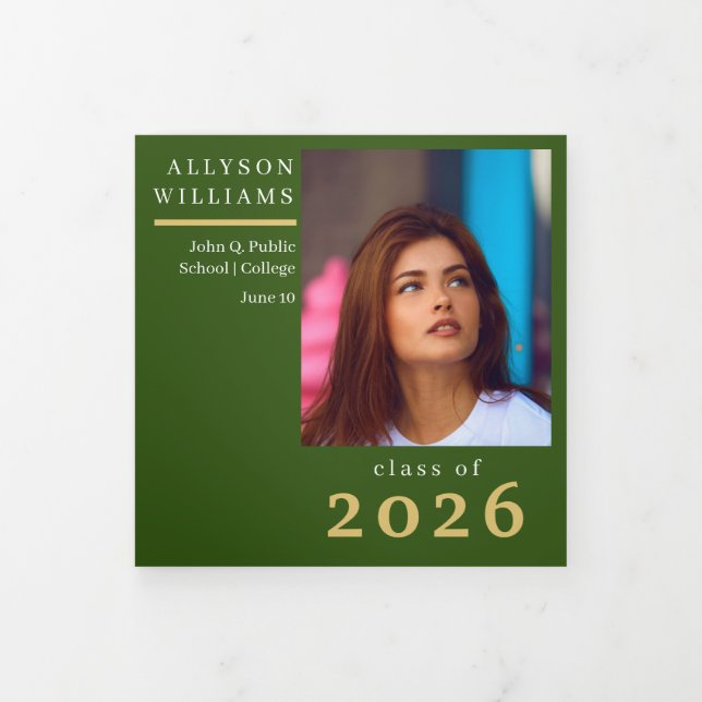 Anuncio Tríptico Clase de graduación elegante y verde de 8 fotos (Foto de portada)