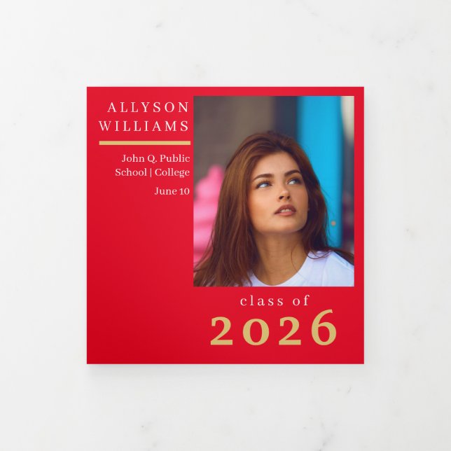 Anuncio Tríptico Clase Elegante Roja 8 Fotos Graduación (Foto de portada)