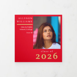 Anuncio Tríptico Clase elegante roja de 8 fotos de graduación