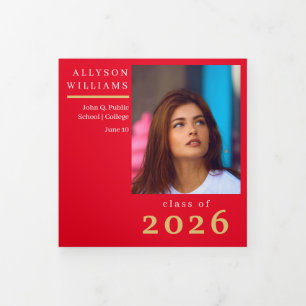 Anuncio Tríptico Clase elegante roja de 8 fotos de graduación