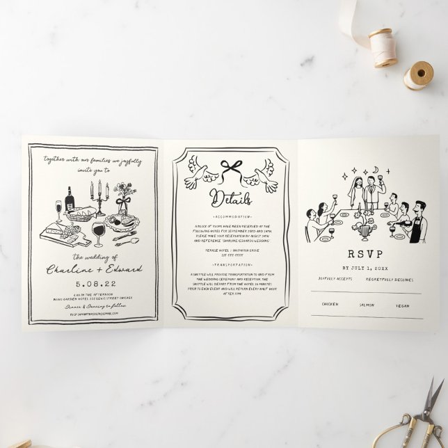 Anuncio Tríptico Dibujo Divertido Dibujado a Mano Letra a Mano Boda (Subido por el creador)