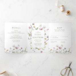 Anuncio Tríptico Elegante Boda Botánico de Flor Silvestre Soft Past