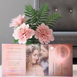 Anuncio Tríptico Elegante Caligrafía Rosa Foto Personalizada de Bod