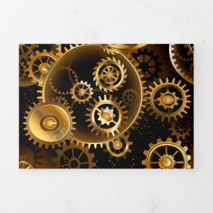 Anuncio Tríptico Engranajes de latón Steampunk sin costuras
