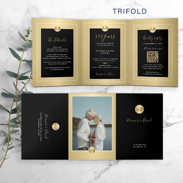 Anuncio Tríptico Foto del 50 aniversario del oro boda QR RSVP (Subido por el creador)