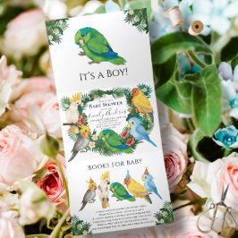 Anuncio Tríptico Greenery Tropical Parrots exótico Boy Baby Shower
