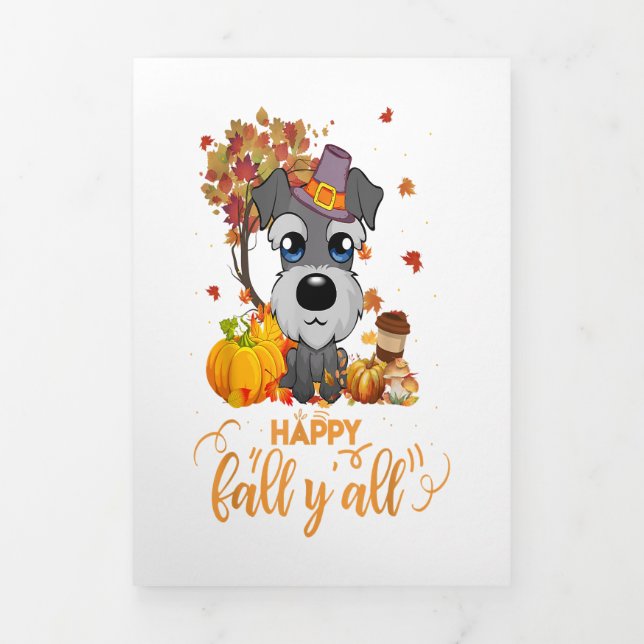 Anuncio Tríptico Happy Fall Yall Schnauzer Dog Thanksgiving (Foto de portada)