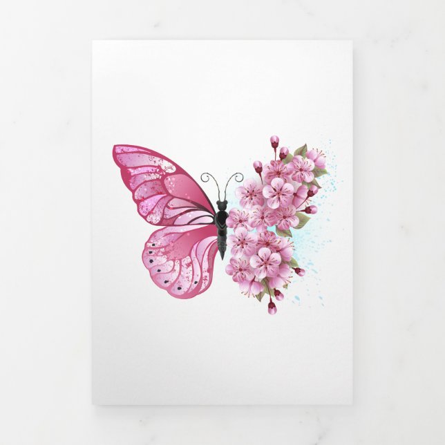 Anuncio Tríptico Mariposa de flores con Sakura rosa (Foto de portada)