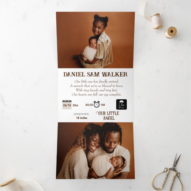 Anuncio Tríptico Nacimiento del personalizable "Nuestro pequeño mil (Interior)