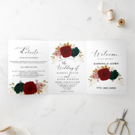 Anuncio Tríptico Oro otoñal Burgundy Emerald Greeny Floral