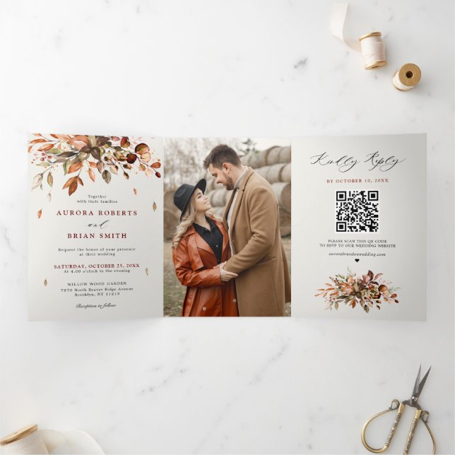 Anuncio Tríptico Otoño deja al país ruso Boho Boda (Interior)