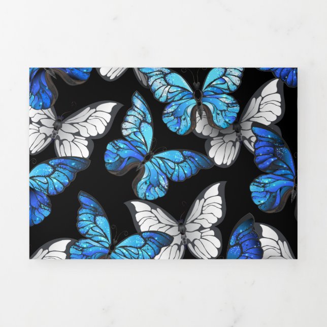 Anuncio Tríptico Patrón continuo oscuro con mariposas azules Morpho (Foto de portada)