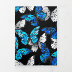 Anuncio Tríptico Patrón oscuro sin costuras con mariposas azules Mo