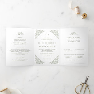 Anuncio Tríptico Sencillo Boda Verde Floral Timeless Floral
