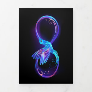 Anuncio Tríptico Símbolo de infinito de neón con colibrí luminoso
