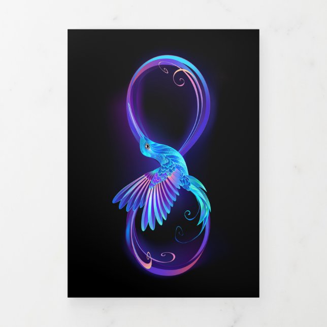 Anuncio Tríptico Símbolo de infinito neón con colibrí brillante (Foto de portada)